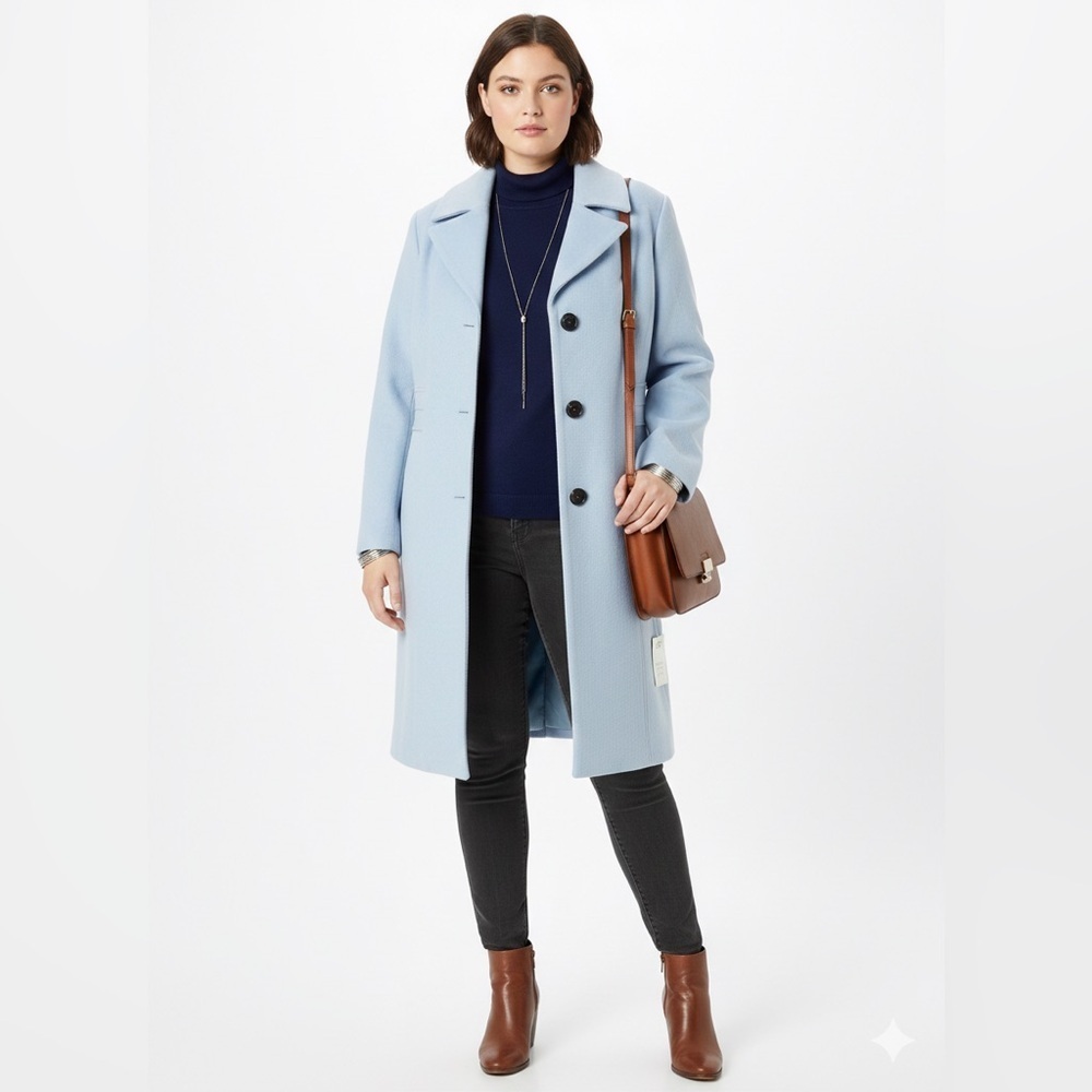 Anne Klein Single-Breasted Tailored Overcoat Womens Plus Sz 18 Pastel Blue Class